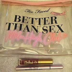 Too Faced Travel bag with 24 eyeliner and Melted Liquid Lipstick